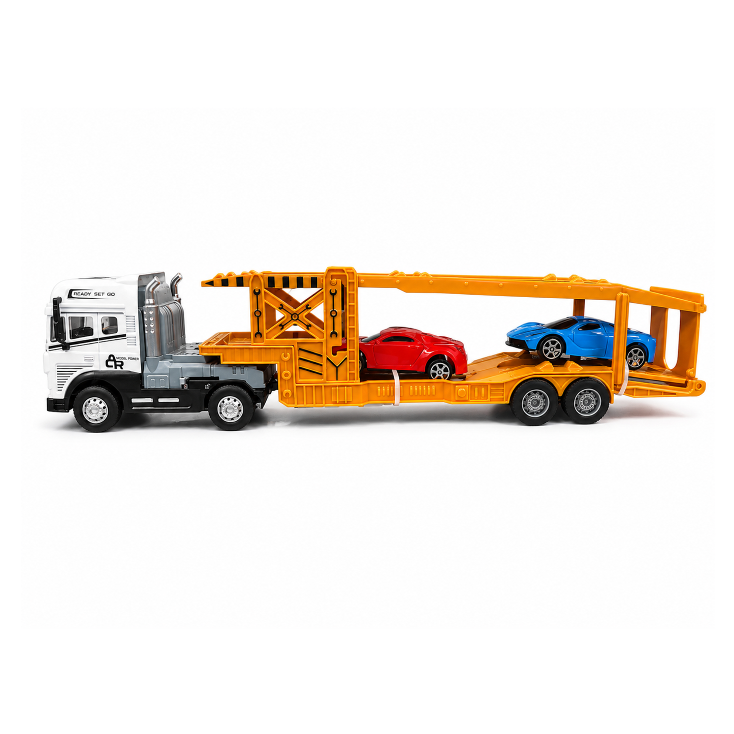 Joy Junction JJ58 1:24 Scale Die-Cast Car Carrier Truck with 2 Sports Cars | Heavy Duty Alloy Transport Trailer, Lights & Sound | Premium Vehicle Transport Model Toy for Kids, Collectors & Display