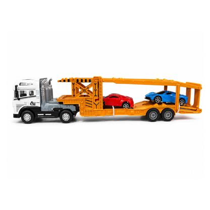 Joy Junction JJ58 1:24 Scale Die-Cast Car Carrier Truck with 2 Sports Cars | Heavy Duty Alloy Transport Trailer, Lights & Sound | Premium Vehicle Transport Model Toy for Kids, Collectors & Display