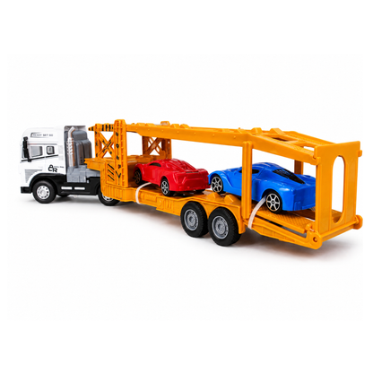 Joy Junction JJ58 1:24 Scale Die-Cast Car Carrier Truck with 2 Sports Cars | Heavy Duty Alloy Transport Trailer, Lights & Sound | Premium Vehicle Transport Model Toy for Kids, Collectors & Display