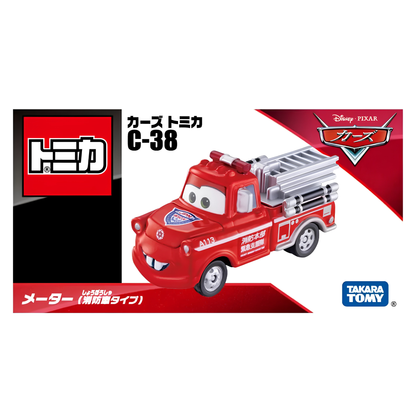 Takara Tomy Tomica Disney Pixar Cars C-38 Mater Fire Department Type Diecast Model Vehicle | Red Fire Rescue Truck Toy | Detailed Character Car Collectible for Kids & Disney Cars Fans