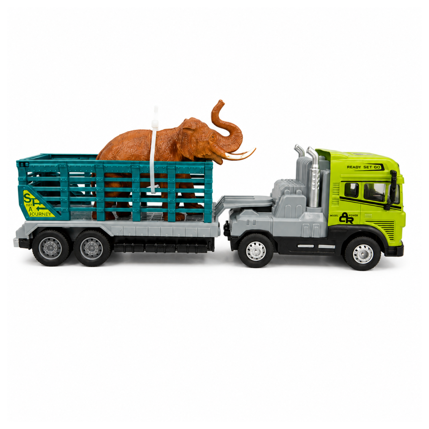 Joy Junction 1:24 Scale Animal Trailer Toy Truck with Elephant | Die-Cast Metal Cab Head, Light & Sound, Friction Powered Heavy Duty Transport Truck for Kids