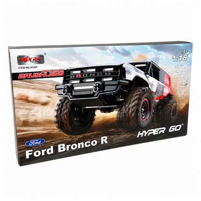 MJX R/C Hyper Go H18P Ford Bronco R 1:18 Scale Super Motor Brushless RC Off-Road Truck | High Performance 4WD Remote Control Rock Crawler Racing Car with Rugged Off-Road Tyres | Ford Bronco R Licensed RC Model for Adults & Hobby Enthusiasts