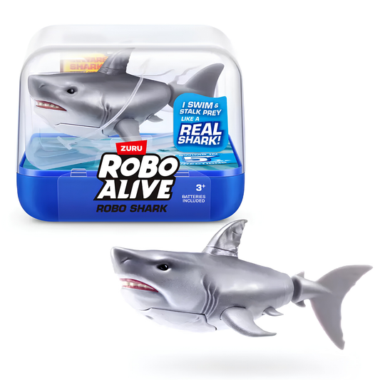 ZURU Robo Alive Robo Shark Water Activated Swimming Toy with Realistic Shark Movement, Swims in 5 Directions, Interactive Robotic Water Toy with Lifelike Design, Batteries Included, Bath Tub & Swimming Pool Toy for Kids Boys & Girls