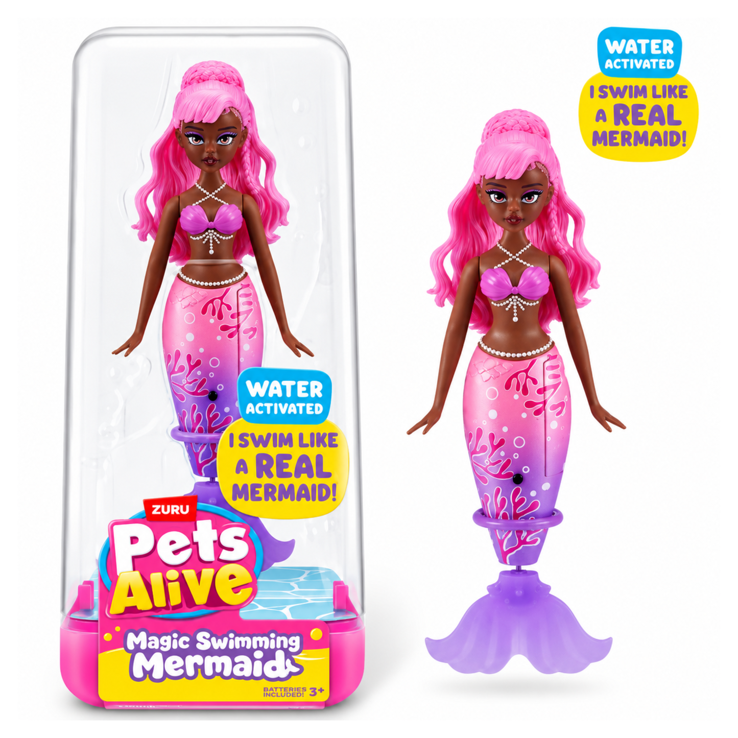 Zuru Pets Alive Magic Swimming Mermaid Doll – Water-Activated Interactive Mermaid Toy with Moving Tail, Realistic Swimming Action, Colourful Fantasy Design, Bath Time, Pool & Water Play Toy for Kids