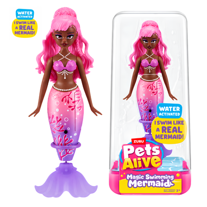 Zuru Pets Alive Magic Swimming Mermaid Doll – Water-Activated Interactive Mermaid Toy with Moving Tail, Realistic Swimming Action, Colourful Fantasy Design, Bath Time, Pool & Water Play Toy for Kids
