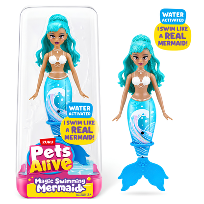 Zuru Pets Alive Magic Swimming Mermaid Doll – Water-Activated Interactive Mermaid Toy with Moving Tail, Realistic Swimming Action, Colourful Fantasy Design, Bath Time, Pool & Water Play Toy for Kids