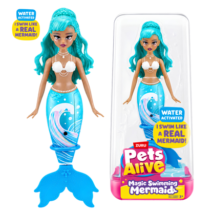 Zuru Pets Alive Magic Swimming Mermaid Doll – Water-Activated Interactive Mermaid Toy with Moving Tail, Realistic Swimming Action, Colourful Fantasy Design, Bath Time, Pool & Water Play Toy for Kids