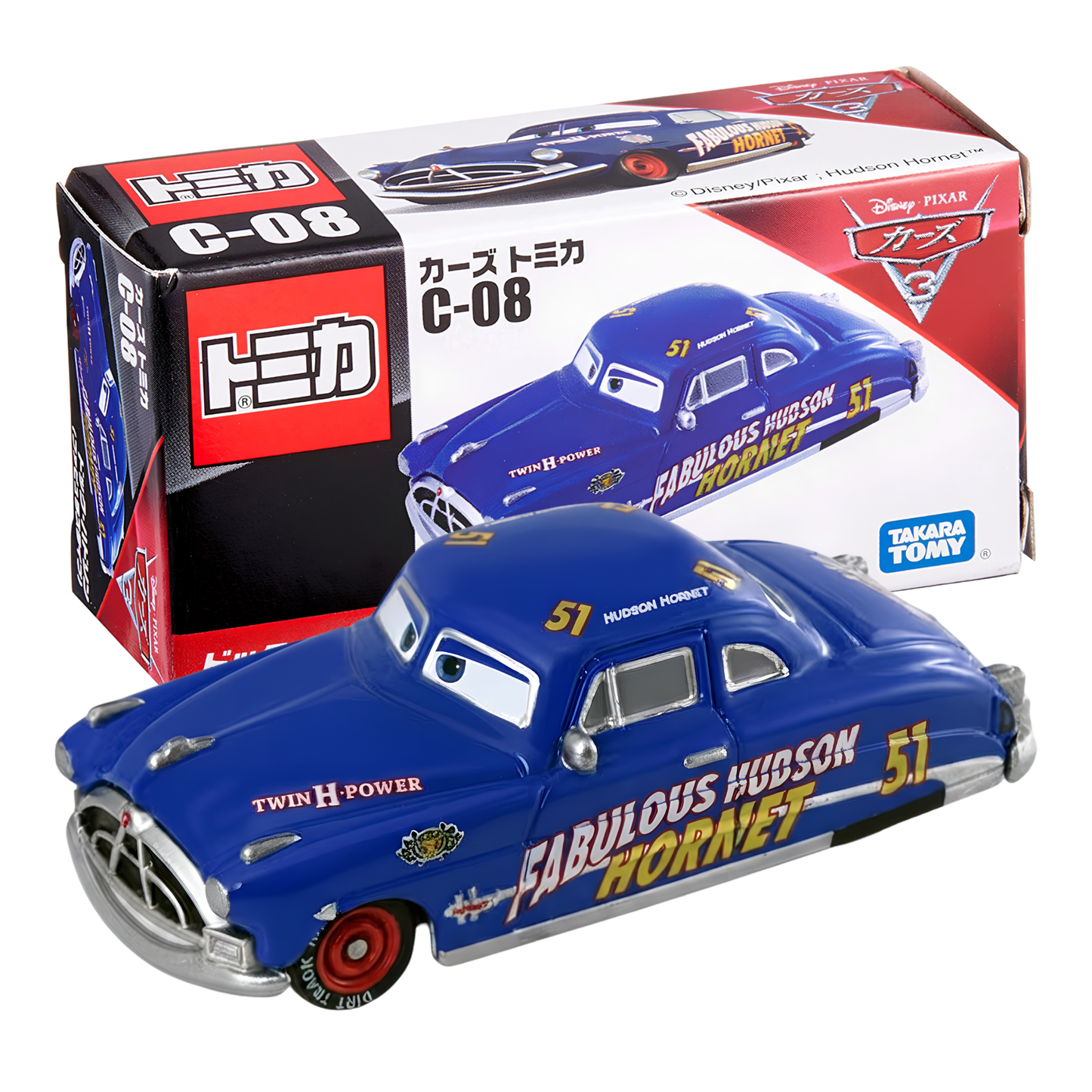 Takara Tomy Tomica Disney Pixar Cars C-08 Doc Hudson Fabulous Hudson Hornet Diecast Character Car Collectible Vehicle Toy Model with Authentic Movie-Inspired Design for Kids, Disney Cars Fans & Collectors
