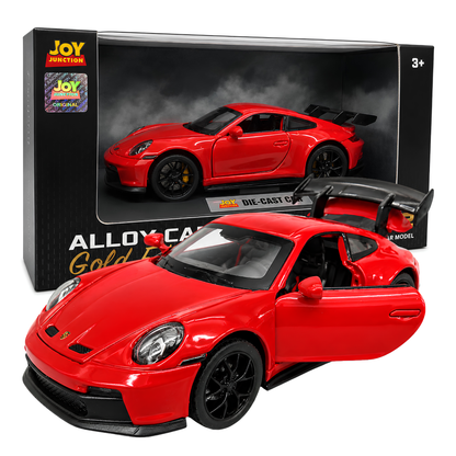 Joy Junction Alloy Car Model Gold Edition 1:32 Scale Die-Cast Toy Car | Pull Back Action, Openable Doors, LED Lights & Sound | Red Porche Sports Car Model | Collectible Toy Car for Kids & Car Enthusiasts