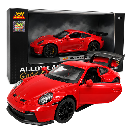 Joy Junction Alloy Car Model Gold Edition 1:32 Scale Die-Cast Toy Car | Pull Back Action, Openable Doors, LED Lights & Sound | Red Porche Sports Car Model | Collectible Toy Car for Kids & Car Enthusiasts