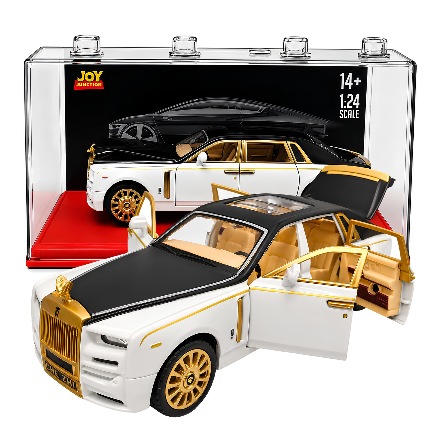 Joy Junction 1:24 Scale Rolls Royce Phantom Die-Cast Toy Car, White | JJ264 Luxury Car Model with Pull Back Action, Openable Doors, LED Headlights, Sound Effects | Collectible Toy Vehicle for Kids & Car Enthusiasts