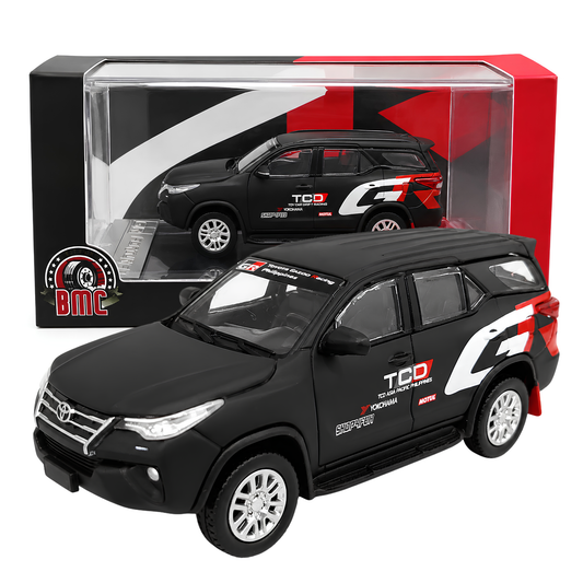 BMC Toyota Fortuner 2018 GR Racing 1:64 Scale Die-Cast Model Car | Matte Black Toyota SUV Toy Car | Metal Alloy Miniature Vehicle with Detailed Design | Collectible Car Model for Kids, Adults & Car Enthusiasts