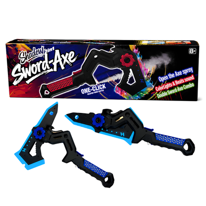 2-in-1 Transforming Shadow Sword & Axe Toy for Kids – One-Click Weapon Switch with Rainbow Lights, Music & Battle Sound Effects