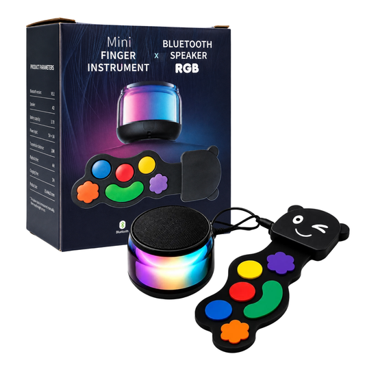Mini Finger Musical Instrument with Bluetooth Speaker, RGB Light Effects, Long Battery Life, Type-C Charging Port & Interactive Color Buttons for Kids and Music Fun