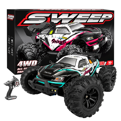 SUCHIYU SWEEP 4WD 2.4GHz RC Off-Road Monster Truck – All-Terrain Four-Wheel Drive High Performance Ready-to-Race Remote Control Car with Large Rugged Tyres & Suspension, Black & Turquoise, 14+