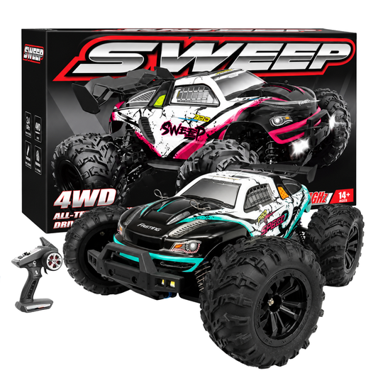 SUCHIYU SWEEP 4WD 2.4GHz RC Off-Road Monster Truck – All-Terrain Four-Wheel Drive High Performance Ready-to-Race Remote Control Car with Large Rugged Tyres & Suspension, Black & Turquoise, 14+