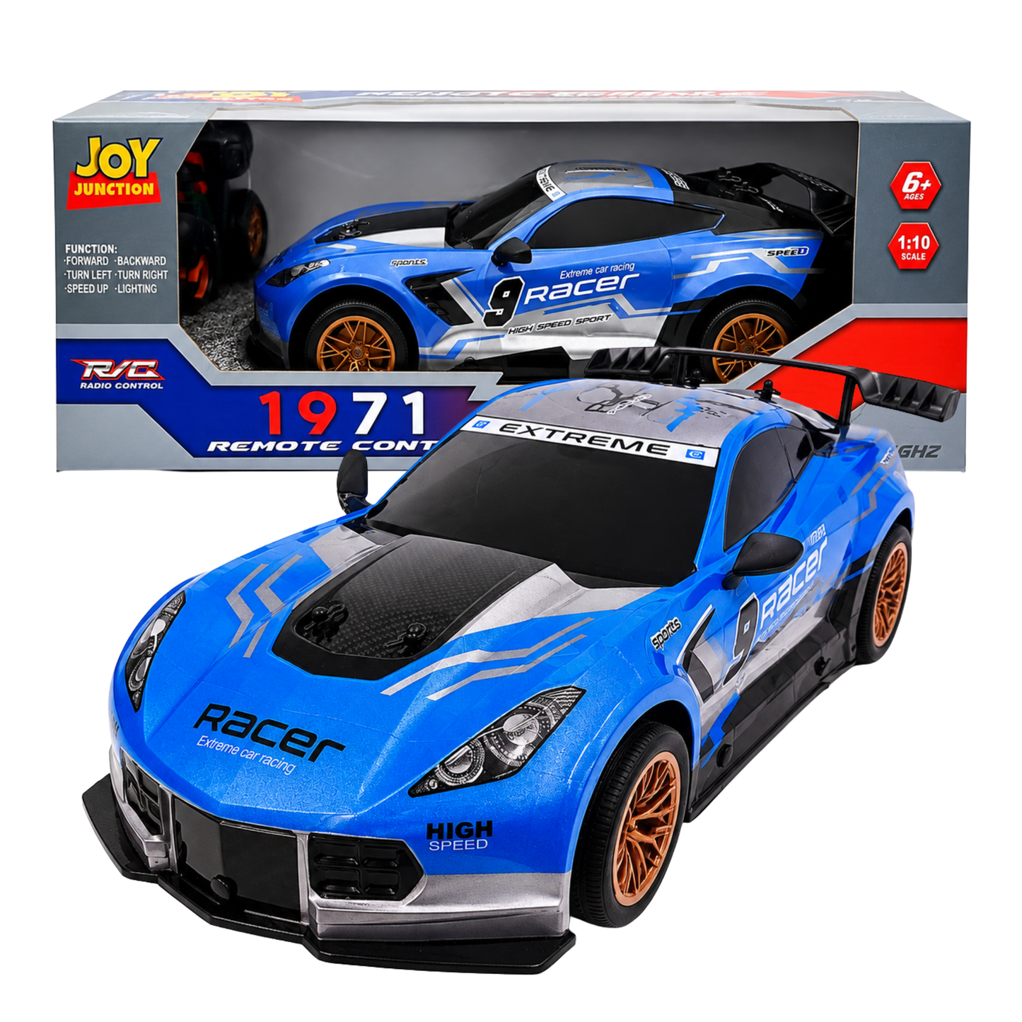 Joy Junction JJ617 1:10 Scale R/C Racer High Speed Sport Car – 2.4GHz Full Function Radio Control Racing Car, 25+ KM/H Speed, Forward, Backward, Left & Right Movement with Lighting