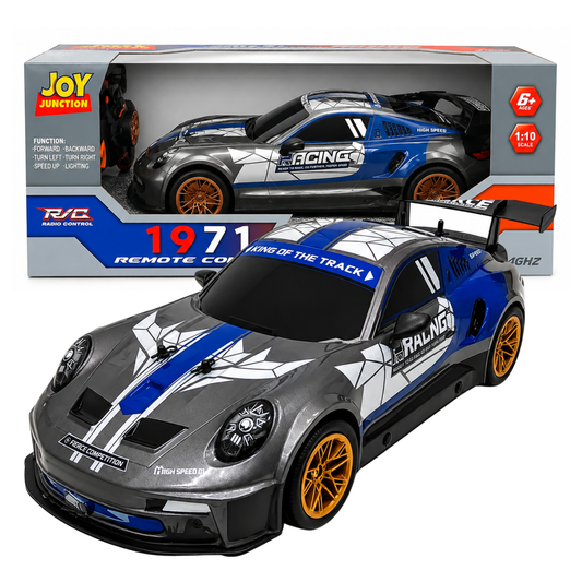 Joy Junction JJ619 1:10 Scale R/C High Speed Racing Car – Grey & Blue, 2.4GHz Full Function Radio Control Vehicle, 25+ KM/H Speed, Forward, Backward, Left & Right Movement with Lighting for Kids
