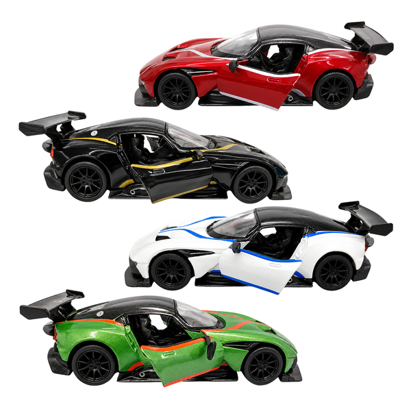 Kinsmart 1:38 Aston Martin Vulcan Die-Cast Model Car with Pull Back Action, Openable Doors, Detailed Interior, Racing Rear Wing, Realistic Supercar Collectible Toy for Kids & Car Collectors