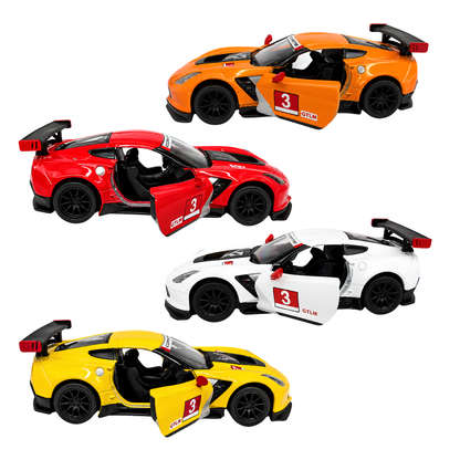 Kinsmart 1:36 Scale Corvette C7.R Die-Cast Model Car with Pull Back Action, Openable Doors & Detailed Interior | Metal Sports Car Toy for Kids & Collectors