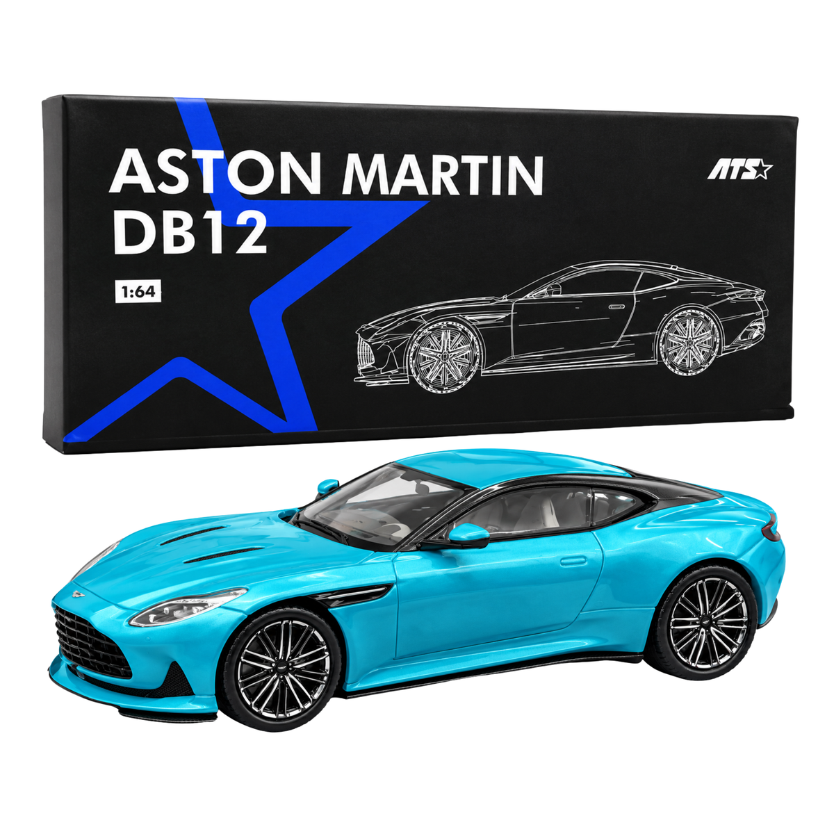 ATS Models 1:64 Aston Martin DB12 Pearl Blue Die-Cast Model Car | Official Licensed Luxury Sports Car Replica | Detailed Collectible Miniature Vehicle for Car Enthusiasts & Collectors
