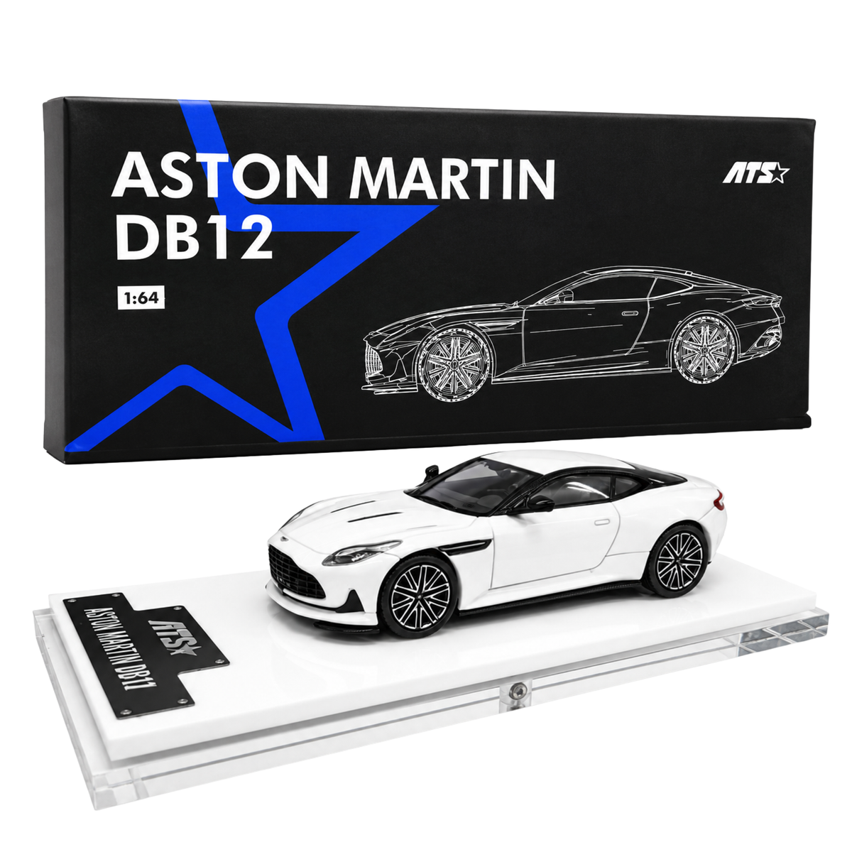 ATS Models 1:64 Aston Martin DB12 Pearl White Die-Cast Model Car | Official Licensed Luxury Sports Car Replica | Premium Detailed Collectible Miniature Vehicle for Car Enthusiasts & Collectors