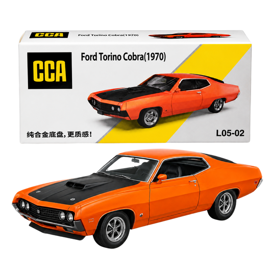 CCA 1:69 Ford Torino Cobra (1970) L05-02 Orange Die-Cast Model Car | Classic American Muscle Car Miniature Replica with Black Hood & Detailed Interior | Vintage Collectible Scale Car for Ford Fans & Collectors