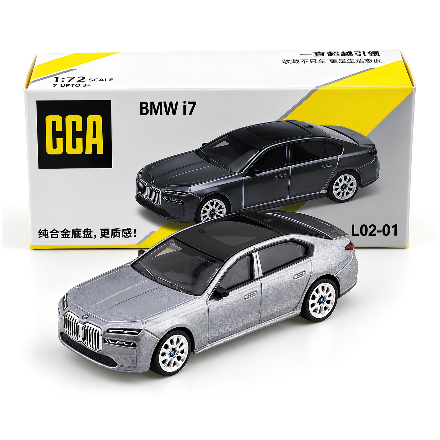 CCA BMW i7 L02-01 1:72 Scale Die-Cast Collectible | Metallic Silver Luxury EV Sedan with Black Roof, Detailed Cabin, Multi-Spoke Wheels & Alloy Chassis | Premium Miniature BMW Display Car