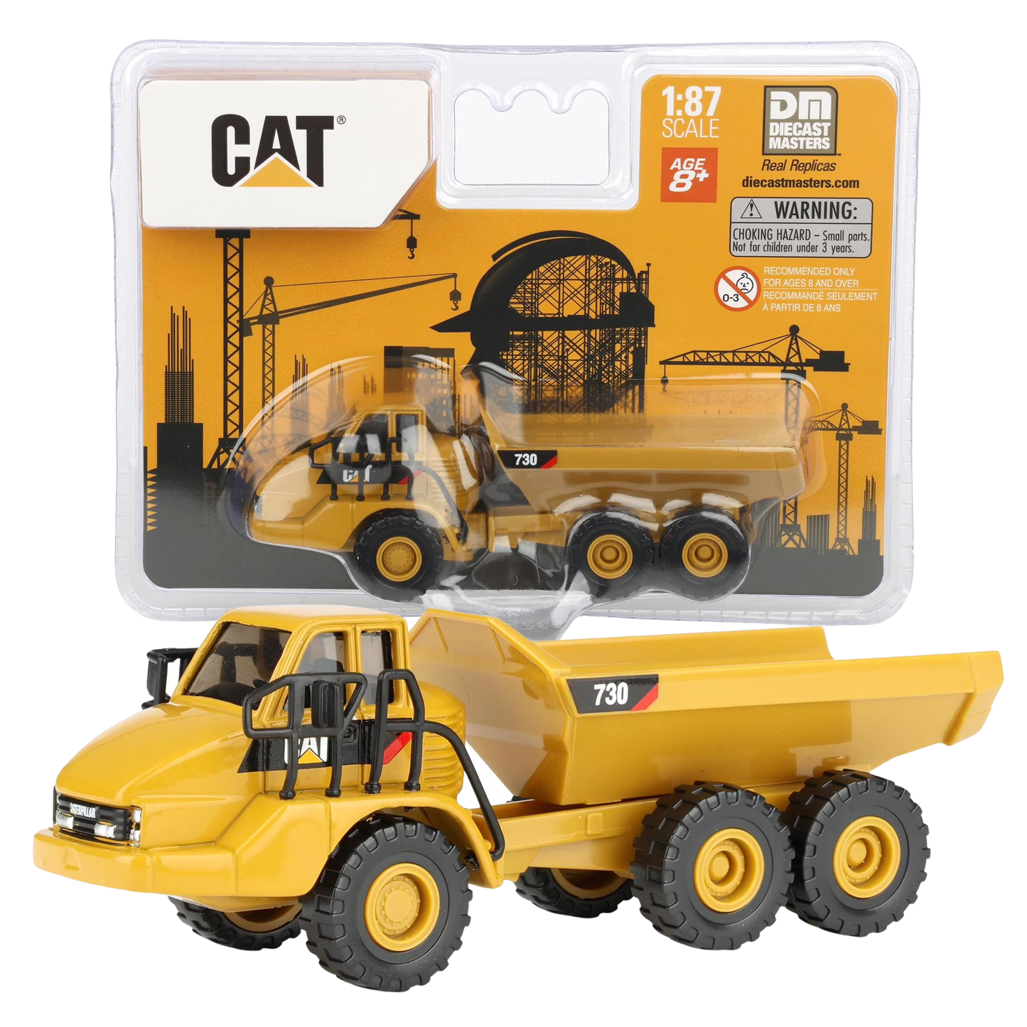 CAT Diecast Masters Real Replicas 84552CS 730 Articulated Dump Truck 1:87 Scale Die-Cast Construction Vehicle Model for Collectors, Display & Gifting – Yellow, Ages 8+
