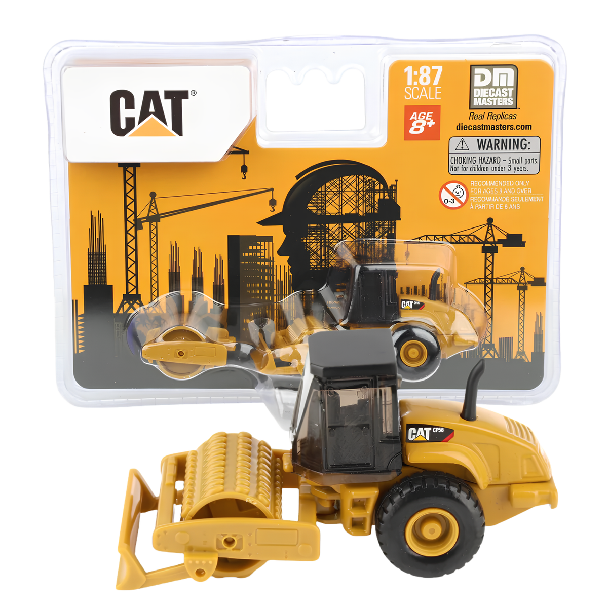 CAT Diecast Masters Real Replicas 84662CS 9CS56 Roller 1:87 Scale Die-Cast Construction Vehicle with Interchangeable Front Attachment – Yellow, Ages 8+