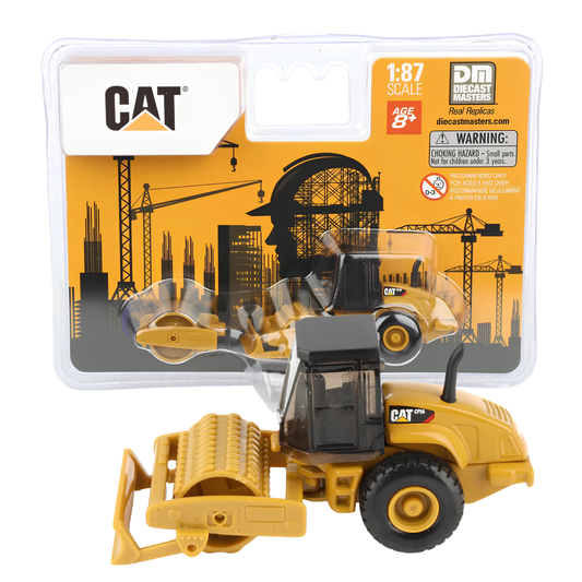 CAT Diecast Masters Real Replicas 84662CS 9CS56 Roller 1:87 Scale Die-Cast Construction Vehicle with Interchangeable Front Attachment – Yellow, Ages 8+