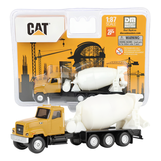 CAT Diecast Masters Real Replicas 84664CS CT681 Concrete Mixer Truck 1:87 Scale Die-Cast Model for HO Layouts, Construction Dioramas, Collectors & Display – Yellow/White, Ages 8+