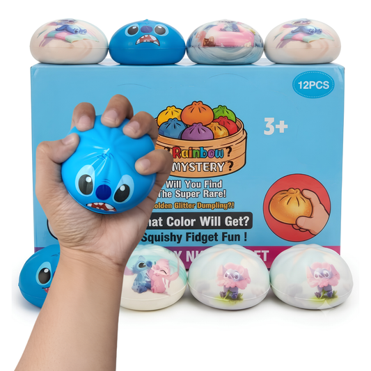 Rainbow Mystery Squishy Dumpling Fidget Toy for Kids – Soft Squeezable Sensory Stress-Relief Toy in Surprise Capsule, Assorted Colour & Design, Party Favour & Return Gift | 1 Random Piece | Ages 3+
