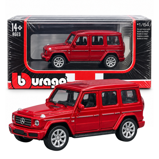 Bburago 1:64 Mercedes-Benz G-Class V8 Die-Cast Model Car | Metal Miniature Luxury SUV with Realistic Details & Display Packaging – Red, Ages 14+