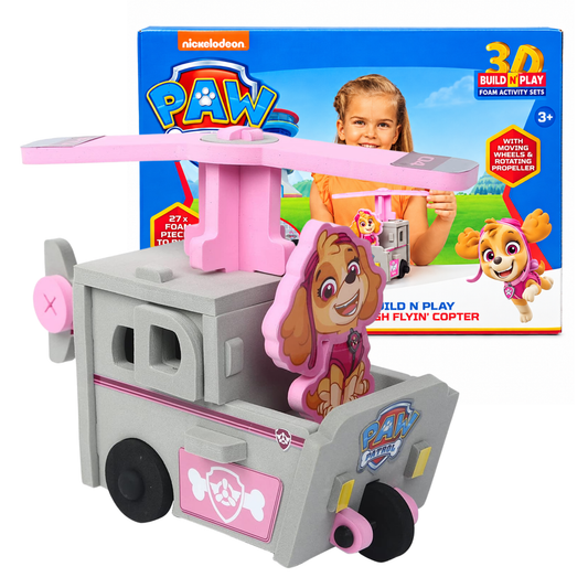 PAW Patrol 3D Build N’ Play Skye High Flyin’ Copter Foam Activity Set – 27 Foam Pieces, Stickers & Moving Wheels, Rotating Propeller, Building Toy for Kids 3+