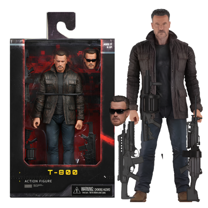 Terminator Dark Fate T-800 Action Figure – Highly Detailed Collectible with Interchangeable Hands, Sunglasses, Weapons & Display Stand