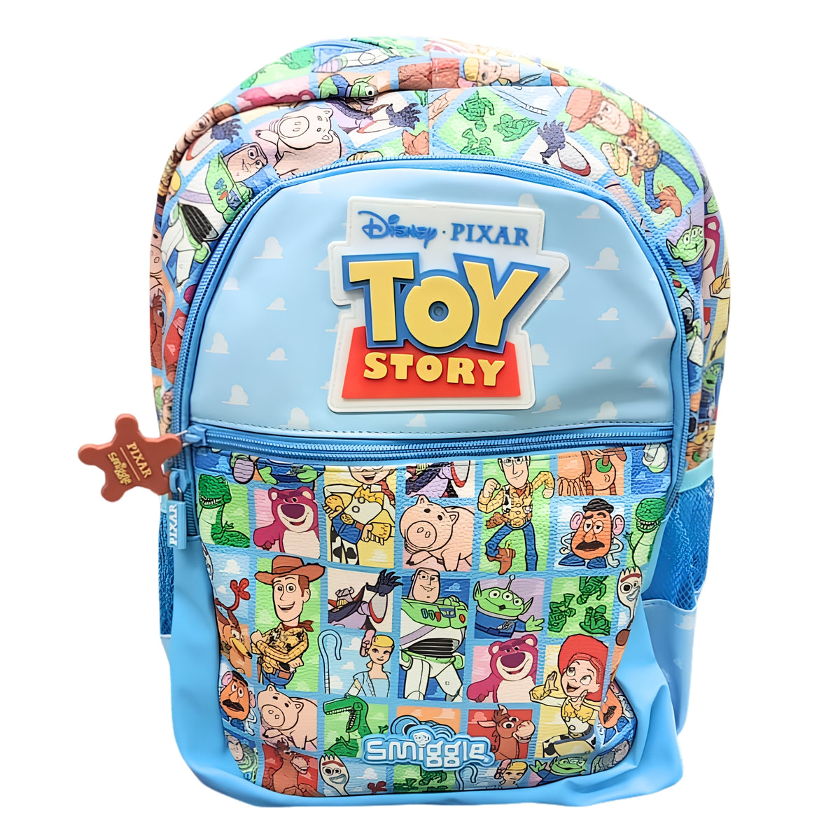 Smiggle Disney Pixar Toy Story Kids Backpack 16 Inch – Woody, Buzz Lightyear & Character Print School Bag with Multiple Zip Pockets – Blue