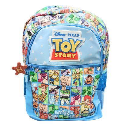Smiggle Disney Pixar Toy Story Kids Backpack 16 Inch – Woody, Buzz Lightyear & Character Print School Bag with Multiple Zip Pockets – Blue