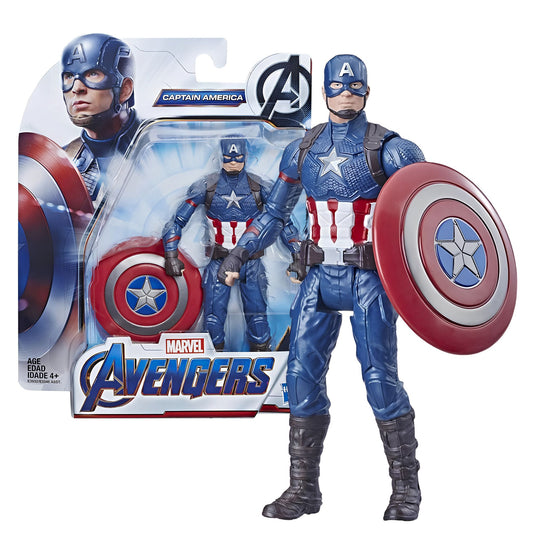 (Box Damage) Marvel Avengers Captain America Action Figure with Iconic Shield – Detailed Superhero Collectible Figure, Poseable Captain America Toy for Kids & Marvel Fans, Age 4+