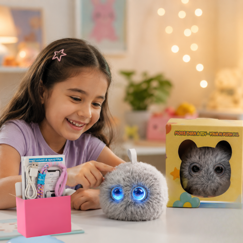 AI Dazi Interactive AI Plush Silver Owl | Smart AI Table Companion with Animated LED Display Eyes | Intelligent Plush Toy | Rechargeable Soft AI Companion for Kids & Adults