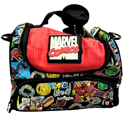 Smiggle Marvel Comics Insulated Lunch Bag for Kids – Superhero Print School Lunch Box Bag with Carry Handle & Zip Pockets – Red/Black