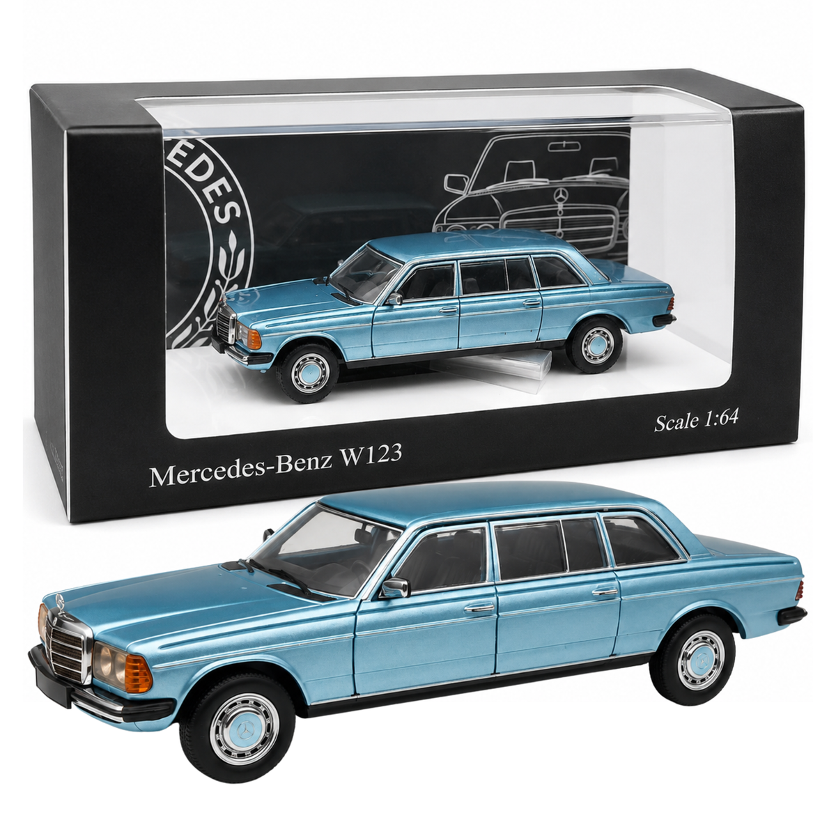 Mercedes-Benz W123 1:64 Scale Die-Cast Model Car with Display Box