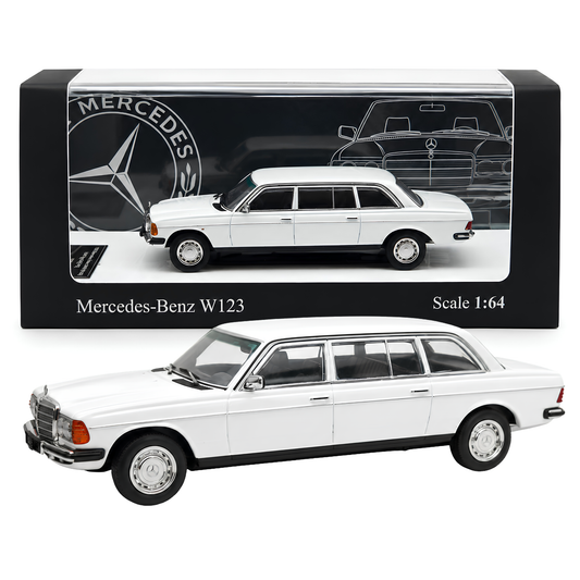 Mercedes-Benz W123 White 1:64 Scale Diecast Model Car | Premium Metal Collectible Classic Luxury Sedan Miniature Replica | Highly Detailed Display Model for Collectors & Enthusiasts