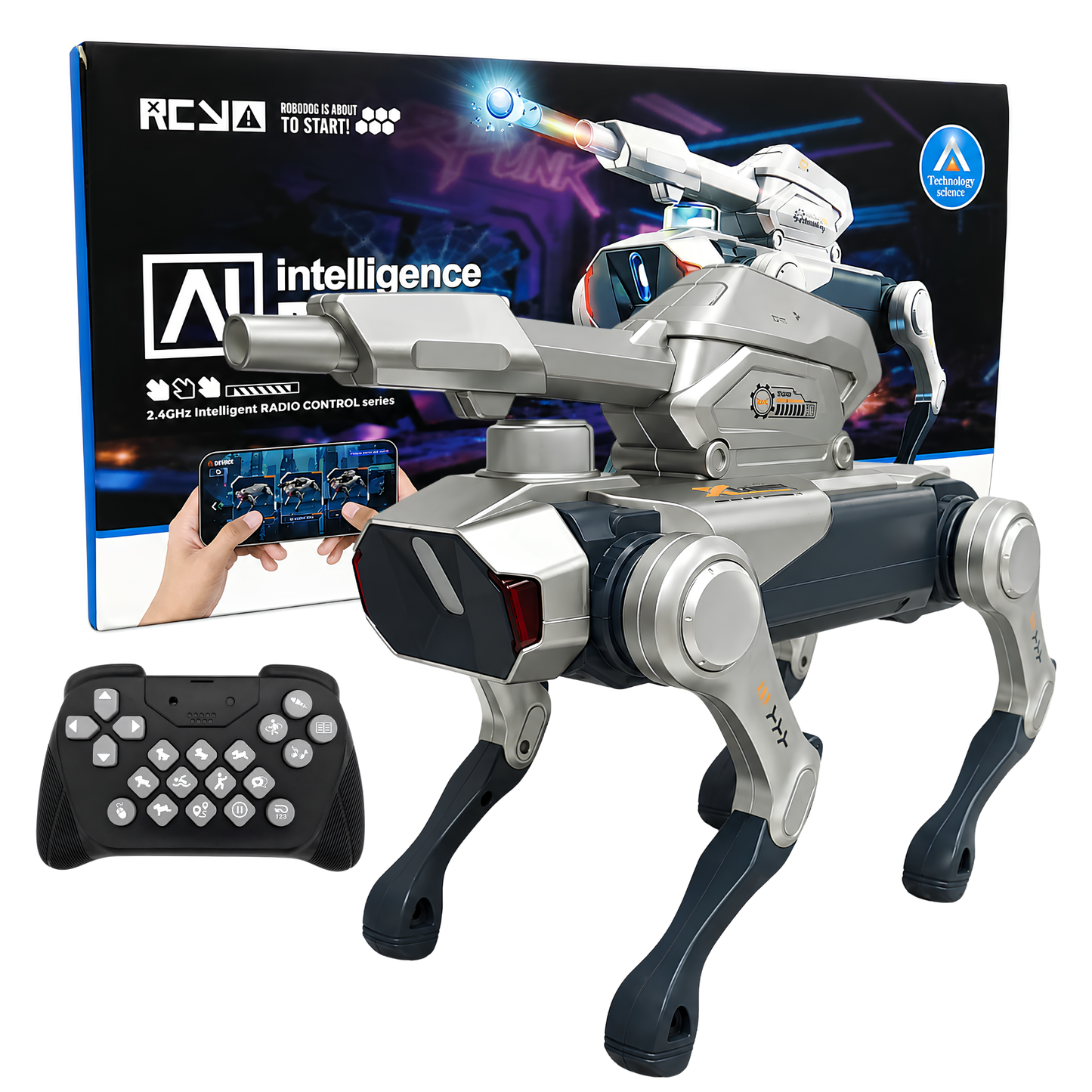 Intelligence Robodog 2.4GHz Intelligent Radio Control AI Smart Robot Dog Toy with Remote Controller, Interactive Movements, Programmable Actions, Music, Dancing & Multiple Play Functions for Kids