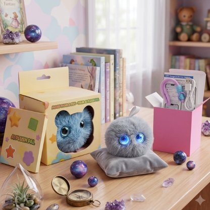 AI Dazi Interactive AI Plush Silver Owl | Smart AI Table Companion with Animated LED Display Eyes | Intelligent Plush Toy | Rechargeable Soft AI Companion for Kids & Adults