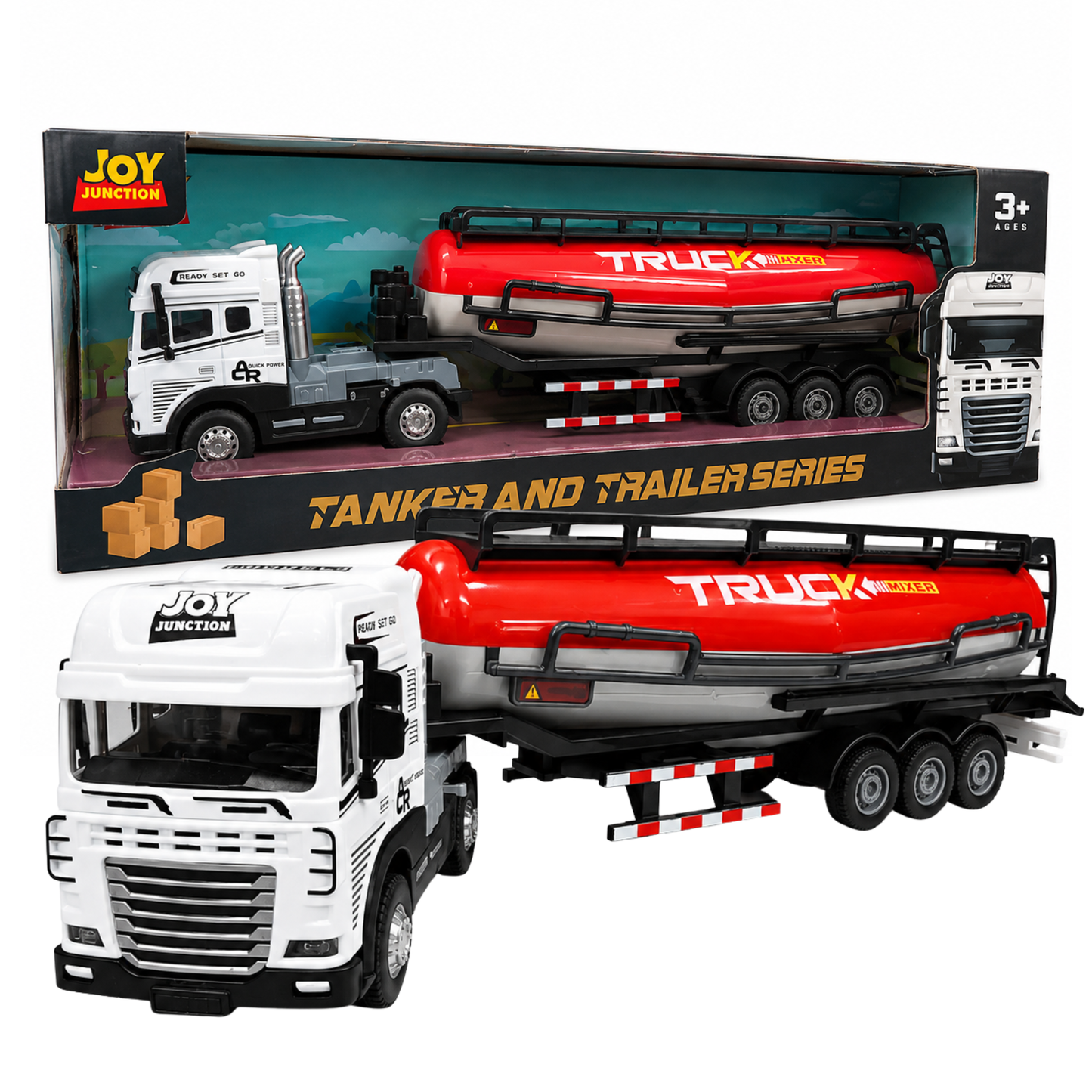Joy Junction JJ50 1:25 Scale Die-Cast Cement Tanker Truck with Trailer | Heavy Duty Alloy Transport Model, Lights & Sound, Realistic Construction Vehicle Toy for Kids, Collectors & Display