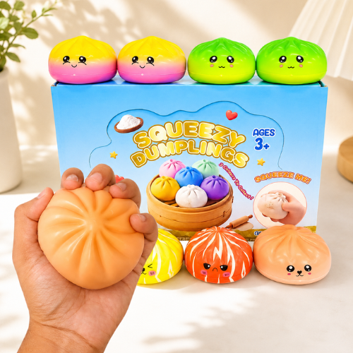 Squeezy Dumpling Momos & Rainbow Mystery Mix Squishy Toy | Slow Rising Stress Relief Squeeze Toy | Cute Collectible Surprise Design | Random 1 Piece