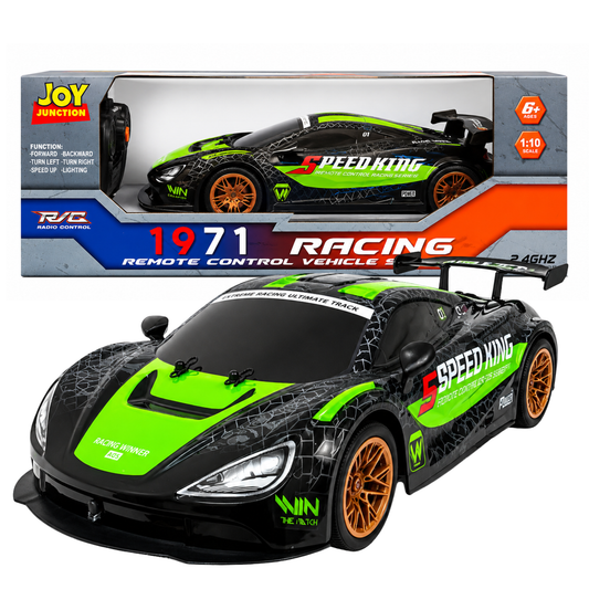 Joy Junction 1:10 Scale RC Racing Sports Car (Green) | 2.4GHz Remote Control 1971 Racing Vehicle Series with LED Light, High-Speed RC Car, Forward & Reverse, Left & Right Steering, Speed Boost, Remote Control Toy for Kids