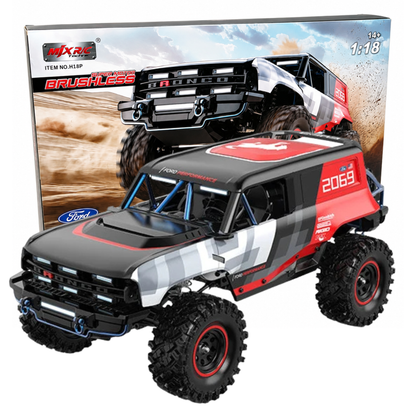 MJX R/C Hyper Go H18P Ford Bronco R 1:18 Scale Super Motor Brushless RC Off-Road Truck | High Performance 4WD Remote Control Rock Crawler Racing Car with Rugged Off-Road Tyres | Ford Bronco R Licensed RC Model for Adults & Hobby Enthusiasts
