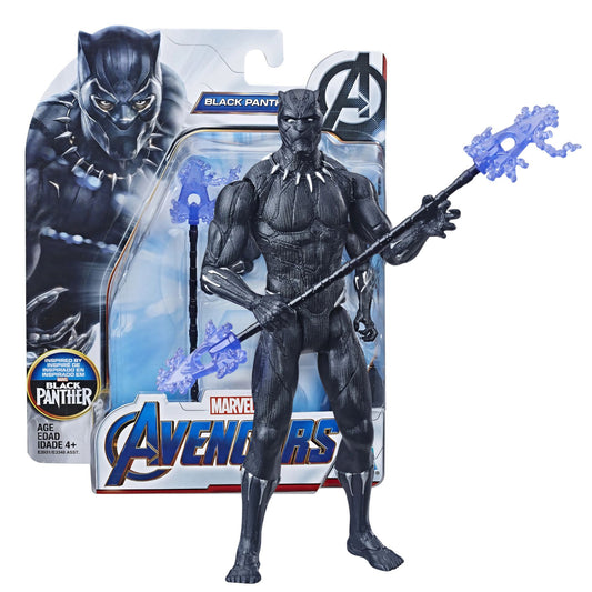 (Box Damage) Hasbro Marvel Avengers Black Panther 6-Inch Action Figure with Staff & Energy Accessories | Avengers Movie-Inspired Collectible Superhero Toy for Kids Ages 4+ – E3931
